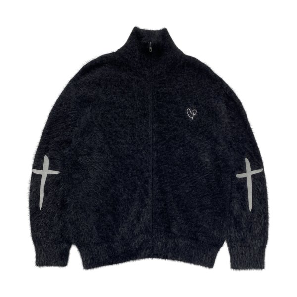 画像1: A GOOD BAD INFLUENCE / heart cross zipped mohair sweater (1)