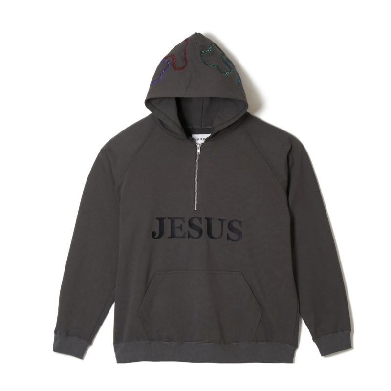 MAYO / jesus embroidery half zip hoodie - OTHELLO KUMAMOTO